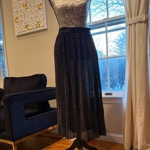 Prophecy Black Metallic gold Pleated Midi Skirt